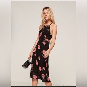 Reformation open back floral slip dress